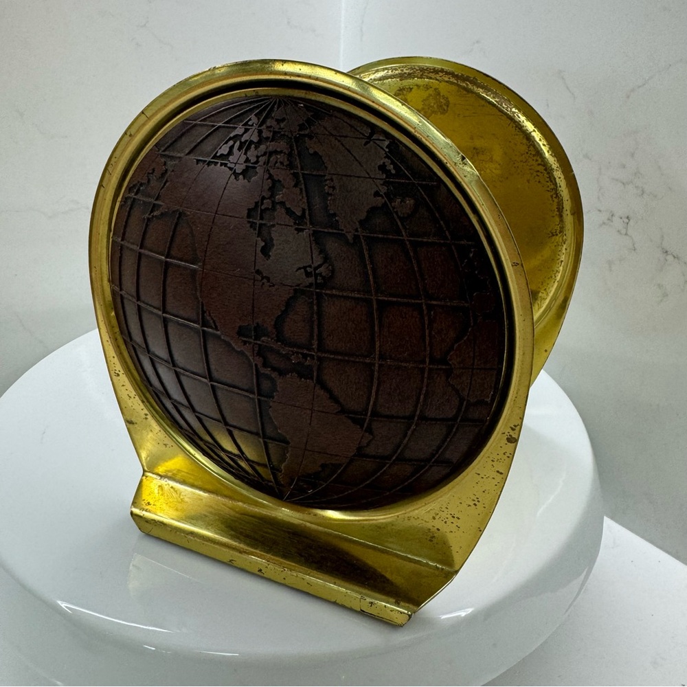 Vintage MCM Brass Matina World Globe Old Bookends
